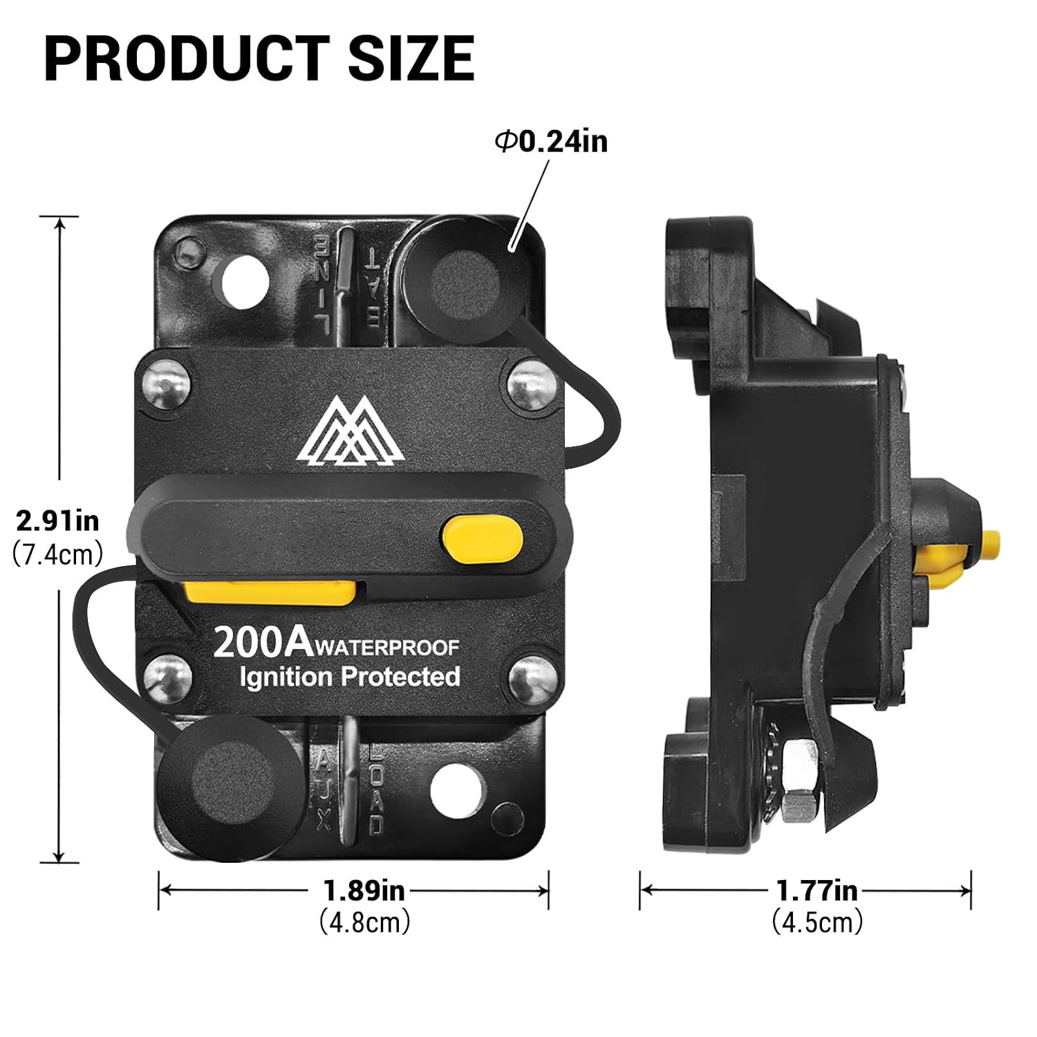 Waterproof 200 Amp Circuit Breaker with Manual Reset for Car Marine Trolling Motors Boat ATV Manual Power Protect for Audio System Fuse, 12V-48VDC, Waterproof (200A)