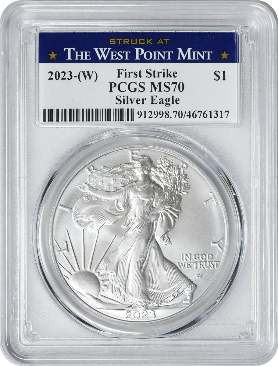 2023 W $1 American Silver Eagle Dollar, First Strike, Struck at West Point Label, No Mint Mark PCGS MS70 - Main View