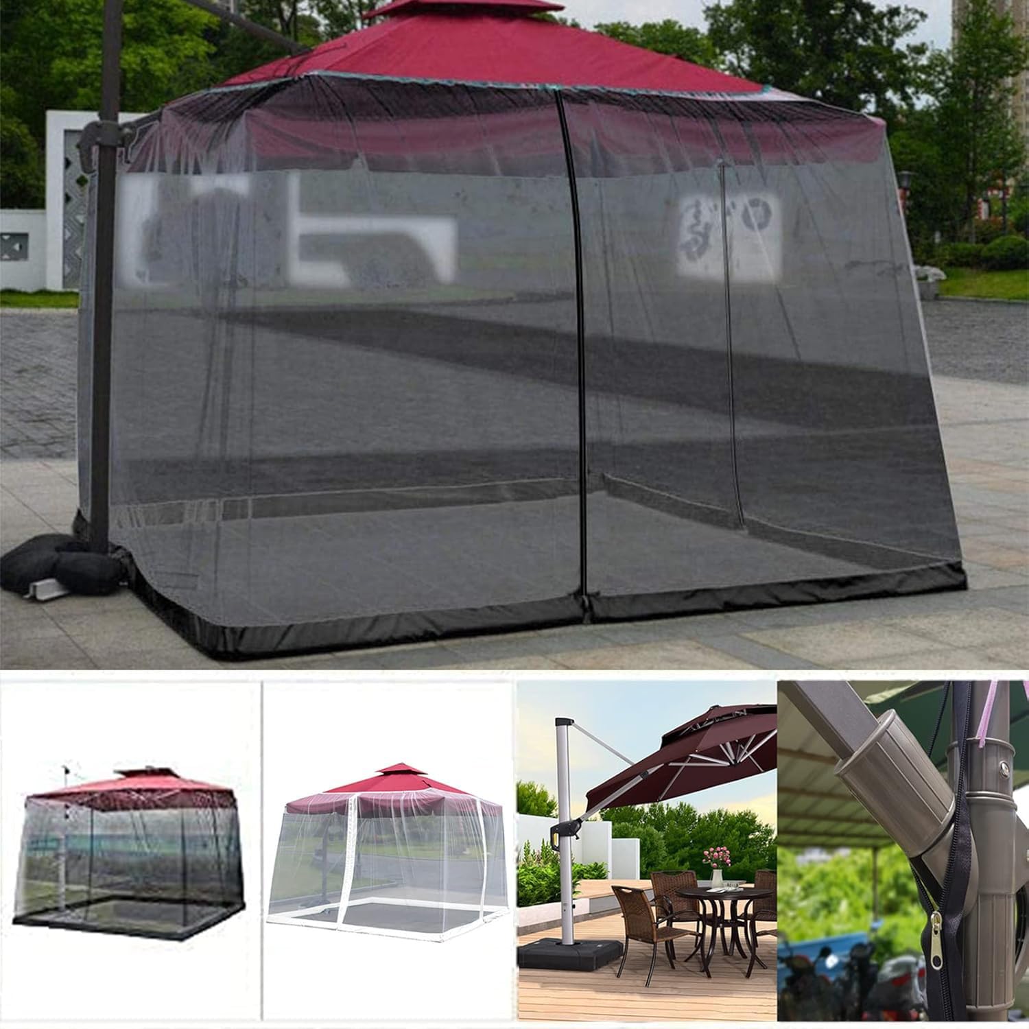Zanzariera per Ombrellone da Giardino, rete antizanzare per ombrellone, 3 x 3 m Zanzariere per Gazebo Esterno con Cerniera per Protezione Dagli insetti (Bianco)