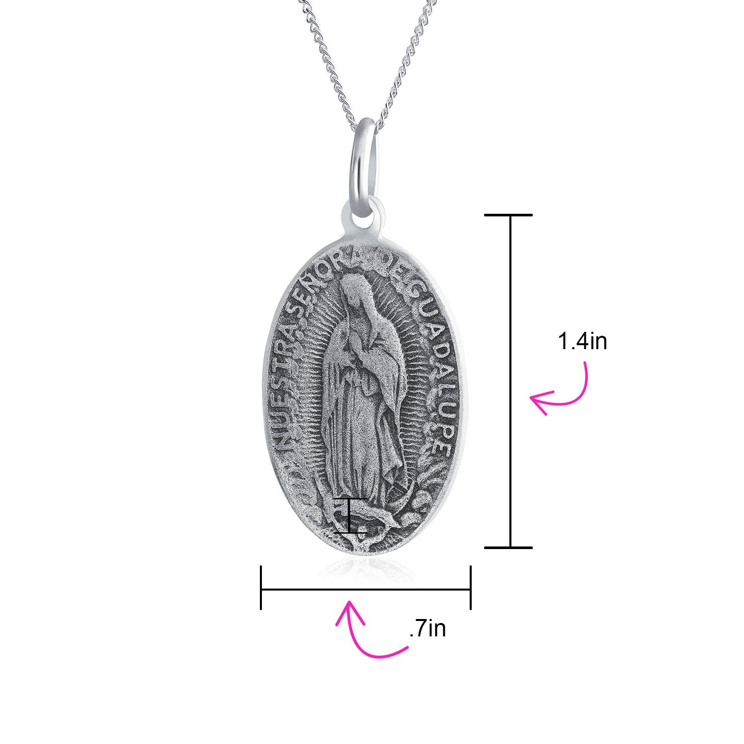 Bling Jewelry Medalla Personalizada de Nuestra Señora de Guadalupe Virgen María Religión Medallón Collar Colgante de Plata de Ley Grabado Personalizado