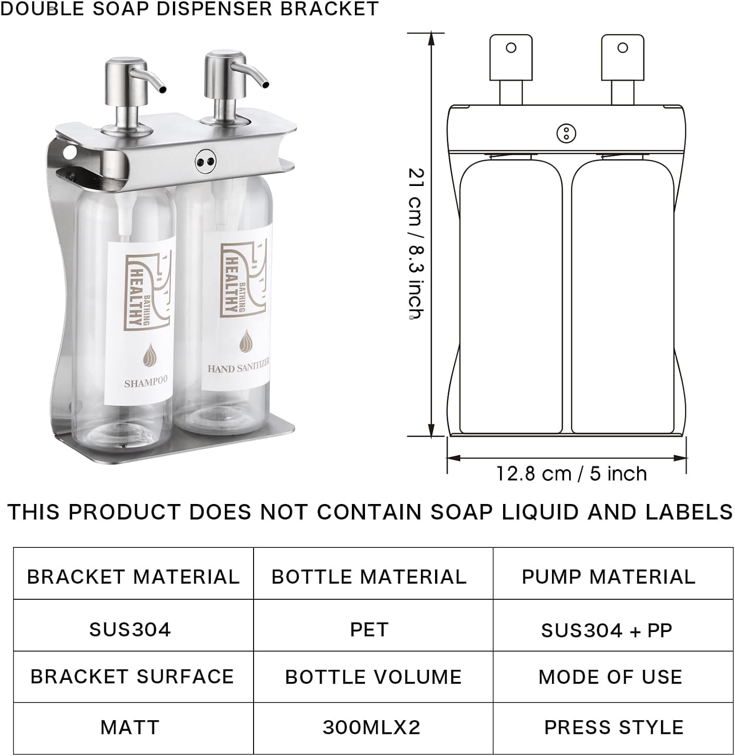 Shampoo, Conditioner, Shower Gel Dispenser 3 Room refillable Shampoo and Conditioner Pump Bottle Wall-Mounted Slot Shower soap Dispenser (KCLS002) - Image 6