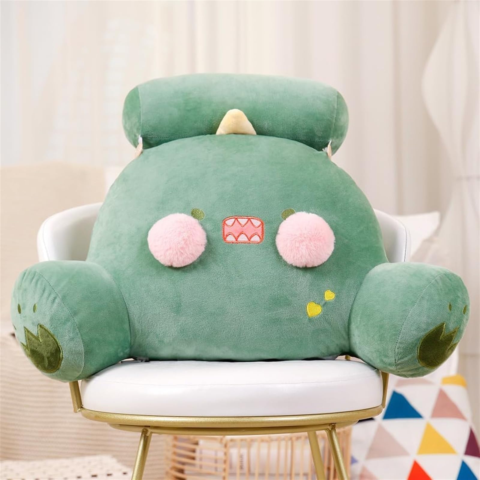 MYXJX back support cushion, Pillow Cartoon Plush Back Support Cushion For Sofa Chair Backrest Waist(Green,60 * 45cm)