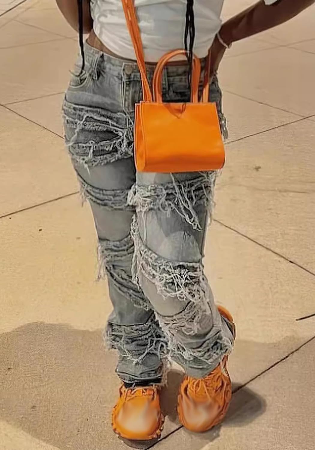 Women's Y2K Fashion Jeans Distressed Frayed Belt Trim Novelty Denim Pants