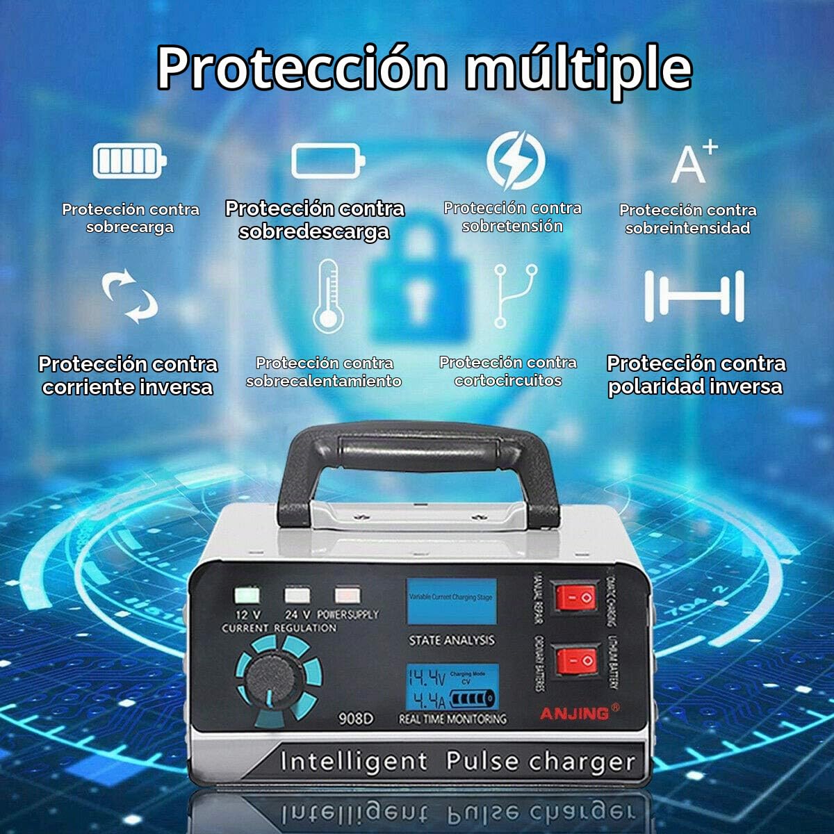 400W 30A 12V / 24V Cargador AutomáTico de BateríA de Coche ReparacióN de Pulso Inteligente Trickle Enchufe de la UE