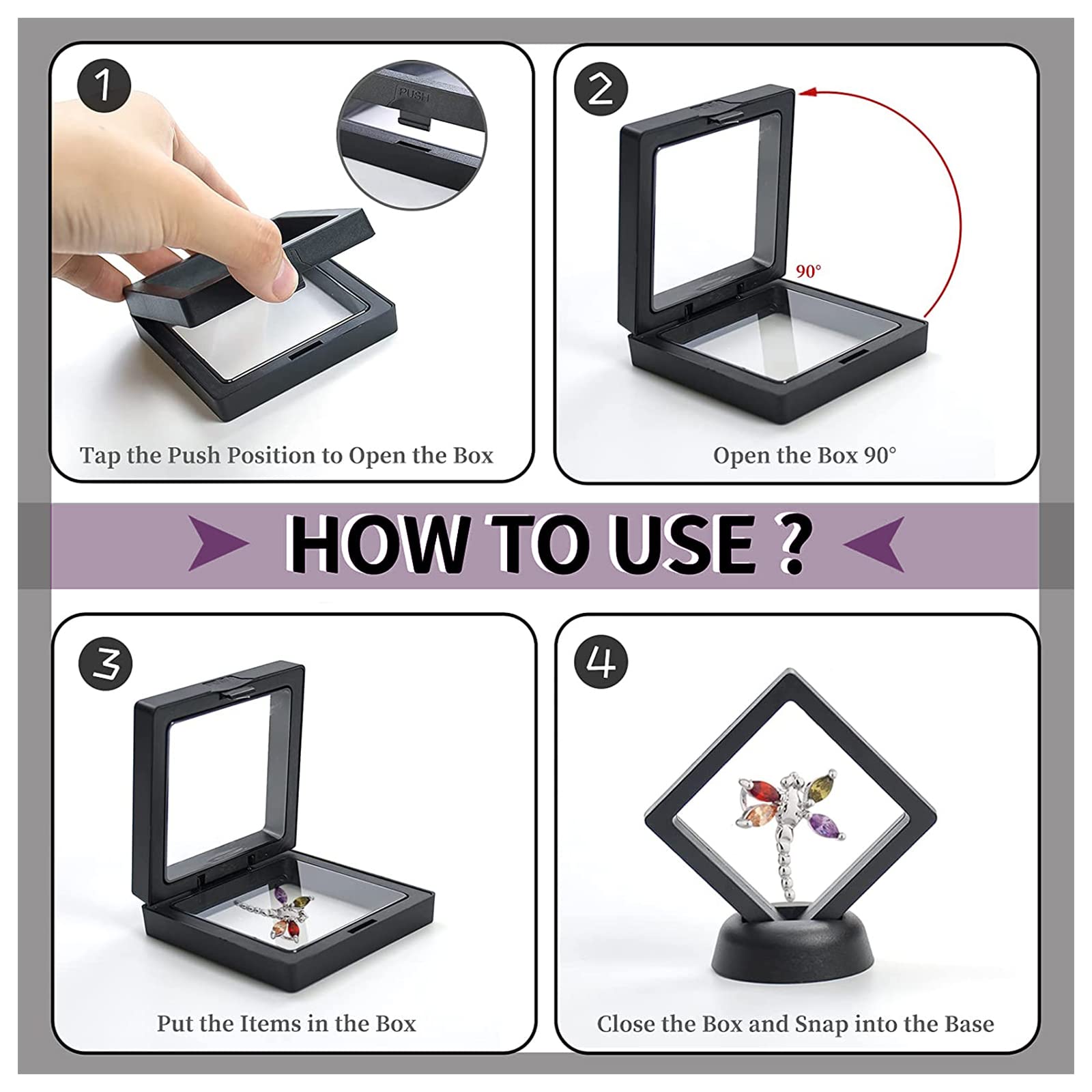 12 sztuk Floating Frame Display 3D, ramki na monety z podstawowym wyświetlaczem na biżuterię, kolczyki, pierścionki, medaliony, kamienie (czarny, biały)