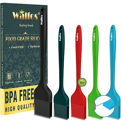 Walfos Silicone Basting Brush SetPastry Brush, Heat Resistant Pastry Brush, Perfect for Baking,BBQ Grill,Kitchen Cooking,Strong Steel Core and One-Pieces Design,BPA Free and Dishwasher Safe (5 Pcs)