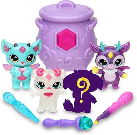 Magic Mixies - Magic Mixlings Mega Pack, caldero mágico y 4 muñecos Mixies Brillantes, 1 Figura Sorpresa, 3 varitas mágicas, Juguetes coleccionables, niños y niñas +4 años, Famosa (MG002000)