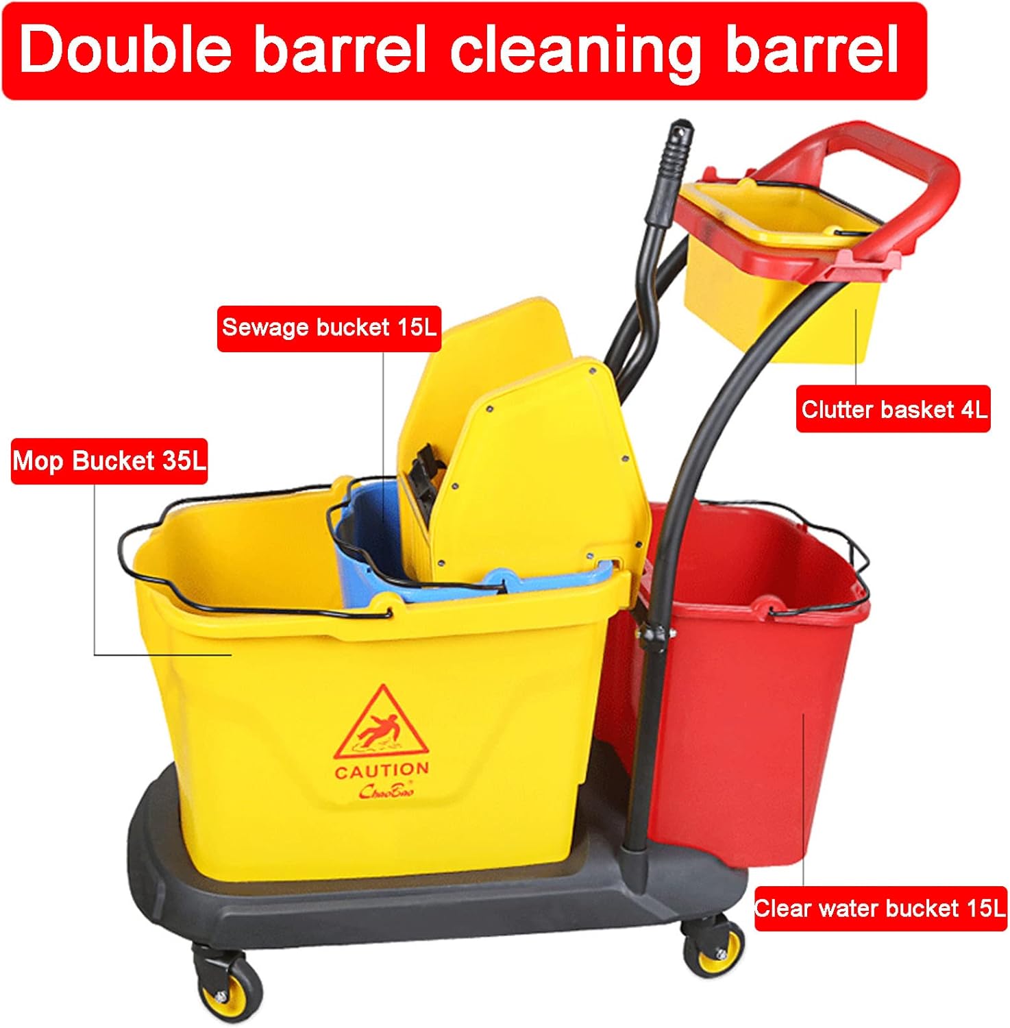 Cleaning cart, Hotel Home 35L Double Barrel Cleaning Bucket with Water Filter and Separator 72 * 40 * 95cm, wash Bucket mop