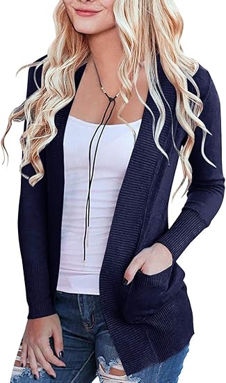 MEROKEETY Women's Open Front Casual Knit Cardigan Classic Long Sleeve Sweater Coat