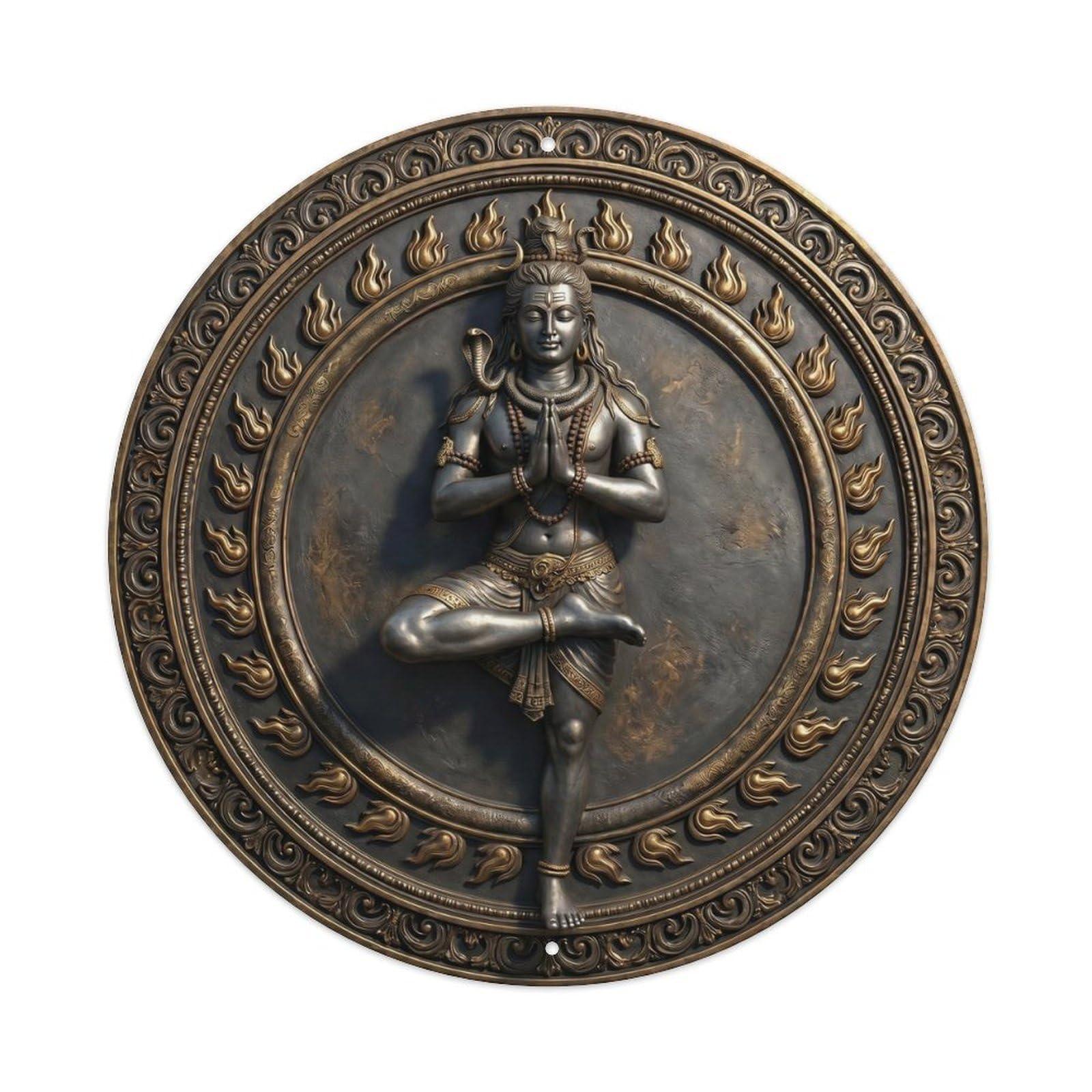 Shiva One Leg Balance Tree Pose Relief Sculpture Metal Tin Sign
