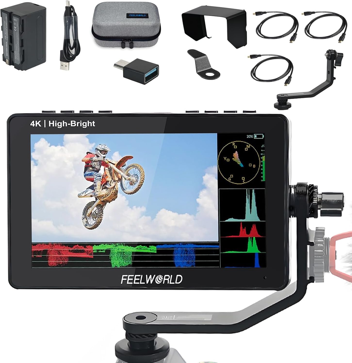 FEELWORLD F5 Pro X 5.5" 1600nits High Bright 4K Camera Field Monitor | F750 Battery (Type-C Charging Port) | Touch/Waveform/3D LUT | HDMI in Out Type-c Input | DSLR Field Monitor Kit+Carry Case Bundle