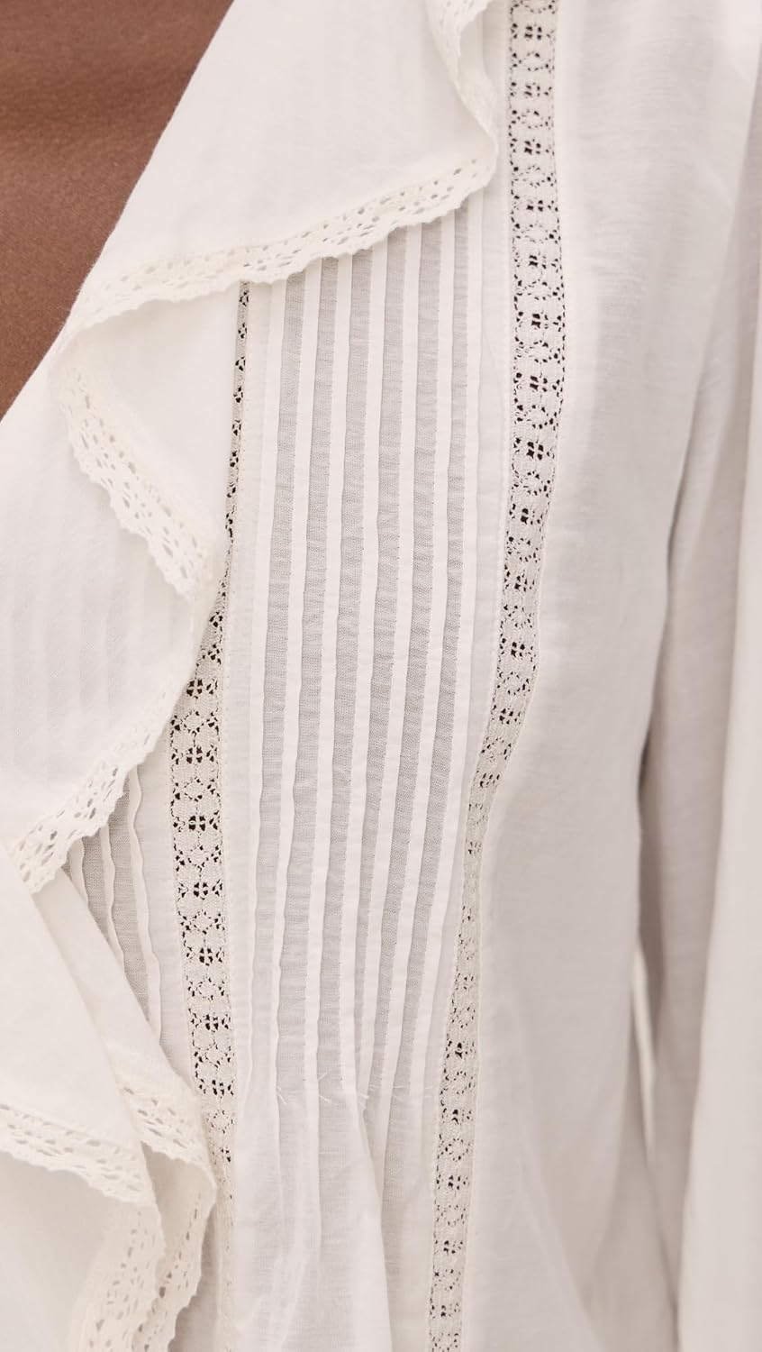 Madewell Women's Lace-Insert Ruffled Pintuck Long-Sleeve Top - Image 6