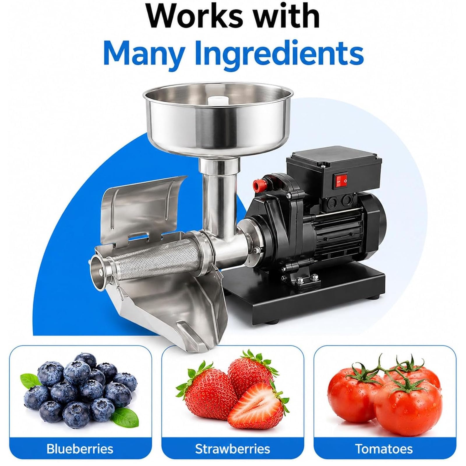 Filtre électrique de tomate, machine de fraisage de tomate Sauce Maker | Presse à tomates et machine à sauce en acier inoxydable commerciale, robuste, pour confiture de myrtille et de fraise