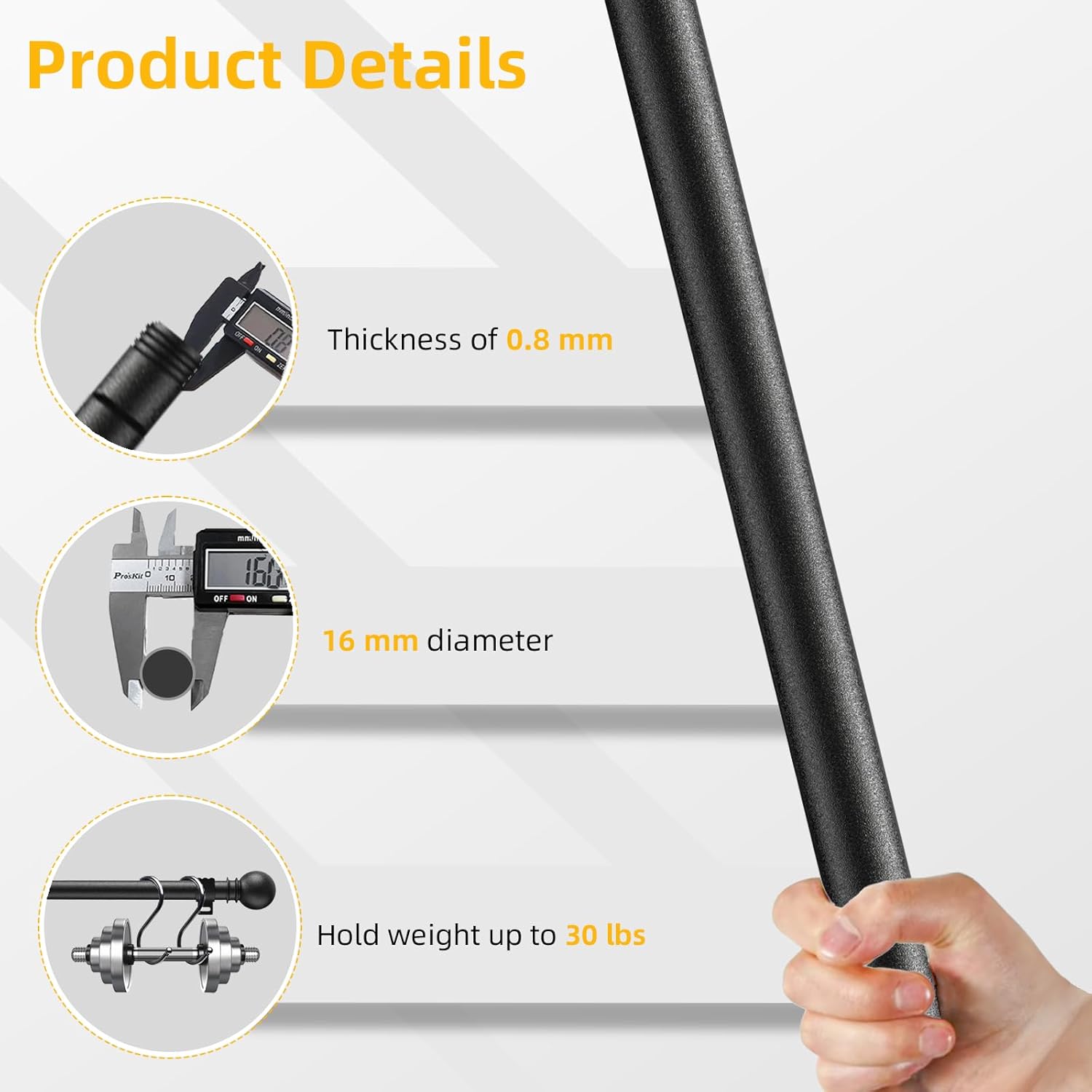 28-145 inch Curtain Rods for Windows 5/8 inch Blackout Curtain, Adjustable Small Diameter Curtain Rod with Bracket, Curtain Rod for Bedroom Living Room Kitchen Bathroom, Black