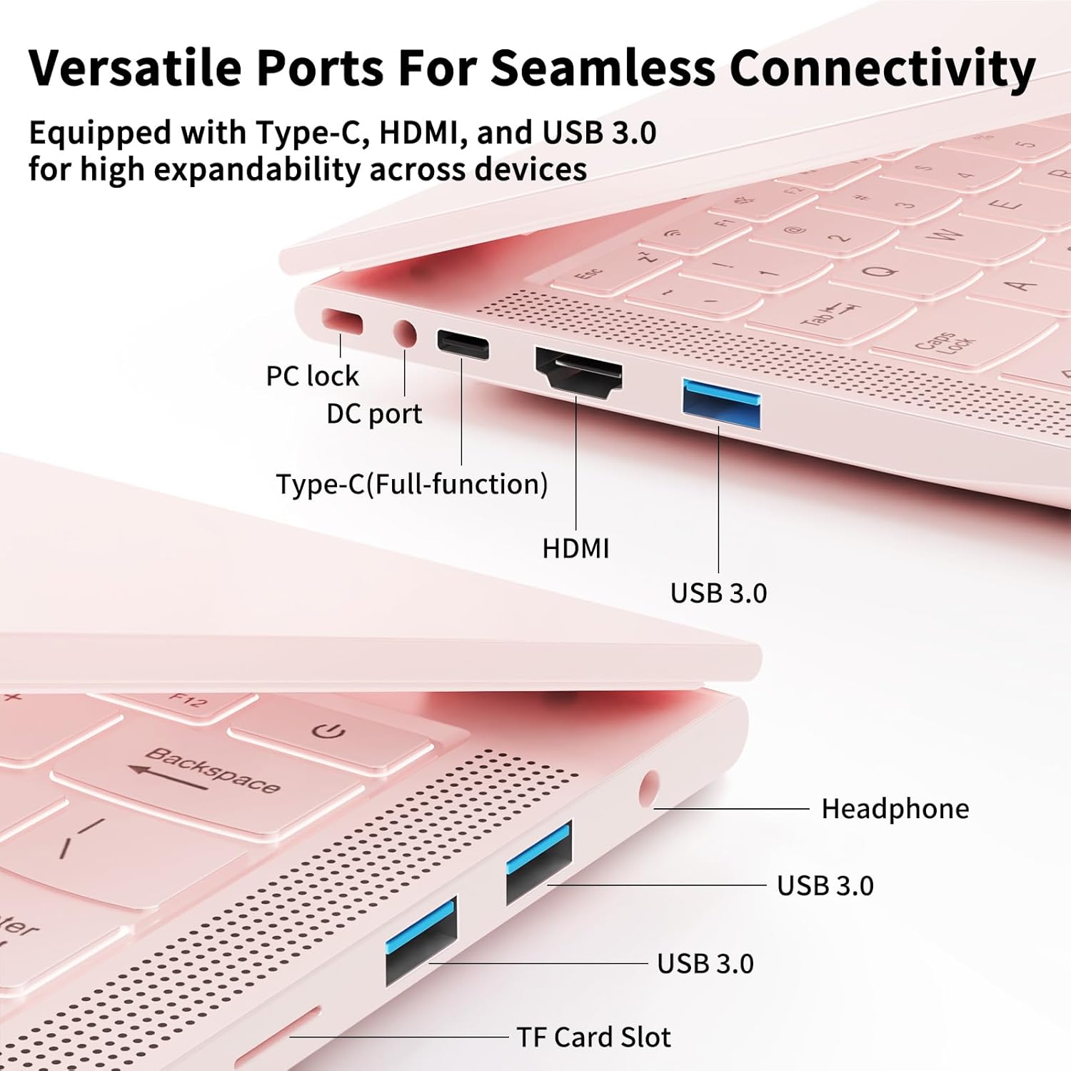 14.1 Inch Portable Laptop,Celeron N5105 Processor,16GB,(2160 x 1440) IPS,Fingerprint Unlock,Win 11,Backlit keyboard, Push-pull camera,Type-C,USB3.0*3,HDMI*1,WiFi /BT 5.0(Pink,16G+960GB SSD)