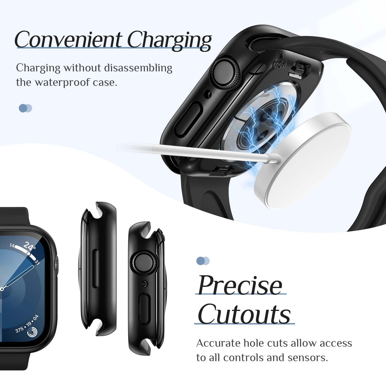 Goton 2 Stück für Apple Watch Displayschutzhülle 45 mm Serie 9/8/7, wasserdichte PC-Stoßstange mit gehärtetem Glas für iWatch 45 mm, 360° volle Abdeckung, stoßfest, kratzfest, einfache Installation