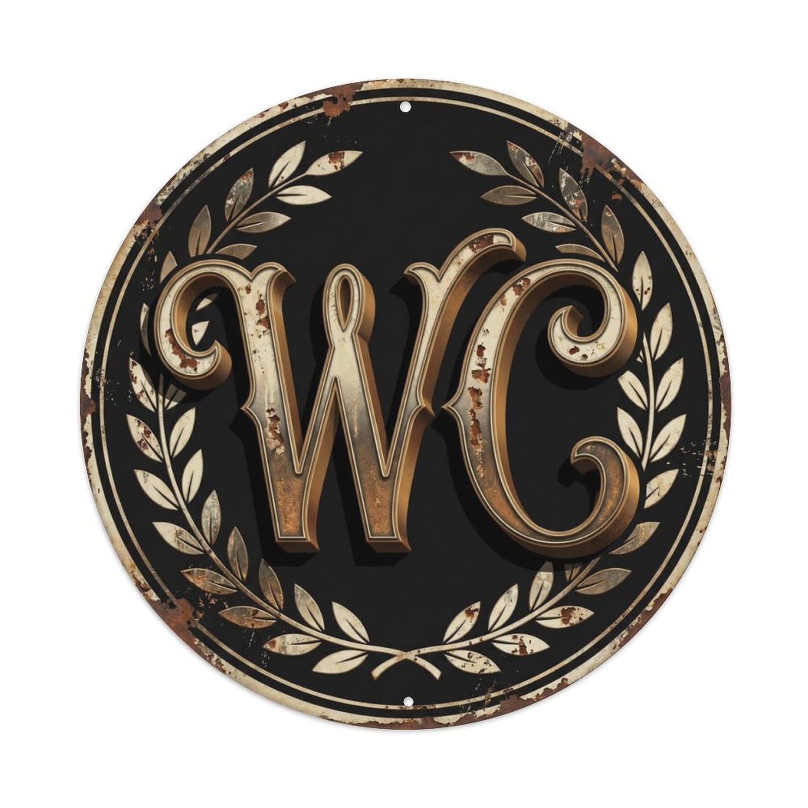 Toilet （WC） Farmhouse Emblem Metal Tin Sign Plaque Wall Decor for Cafe, Club Bar, Office, Home Garden Round Metal Poster 8x8Inch