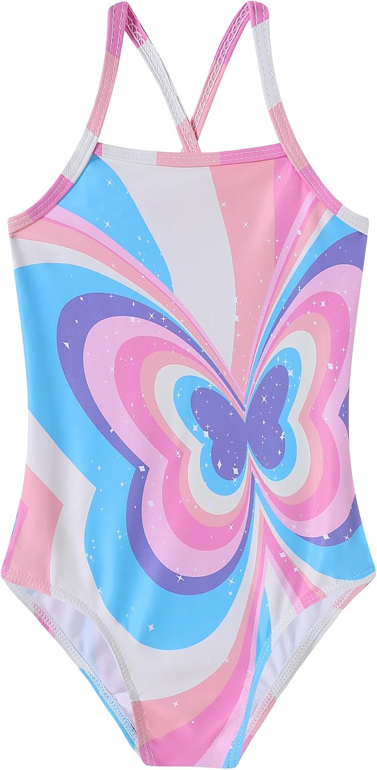 Girls Swimsuit One Piece Bathing Suit Quick Dry Beach Swimwear Cute Cross Shoulder Strap Swimming Suits 2-10 Years