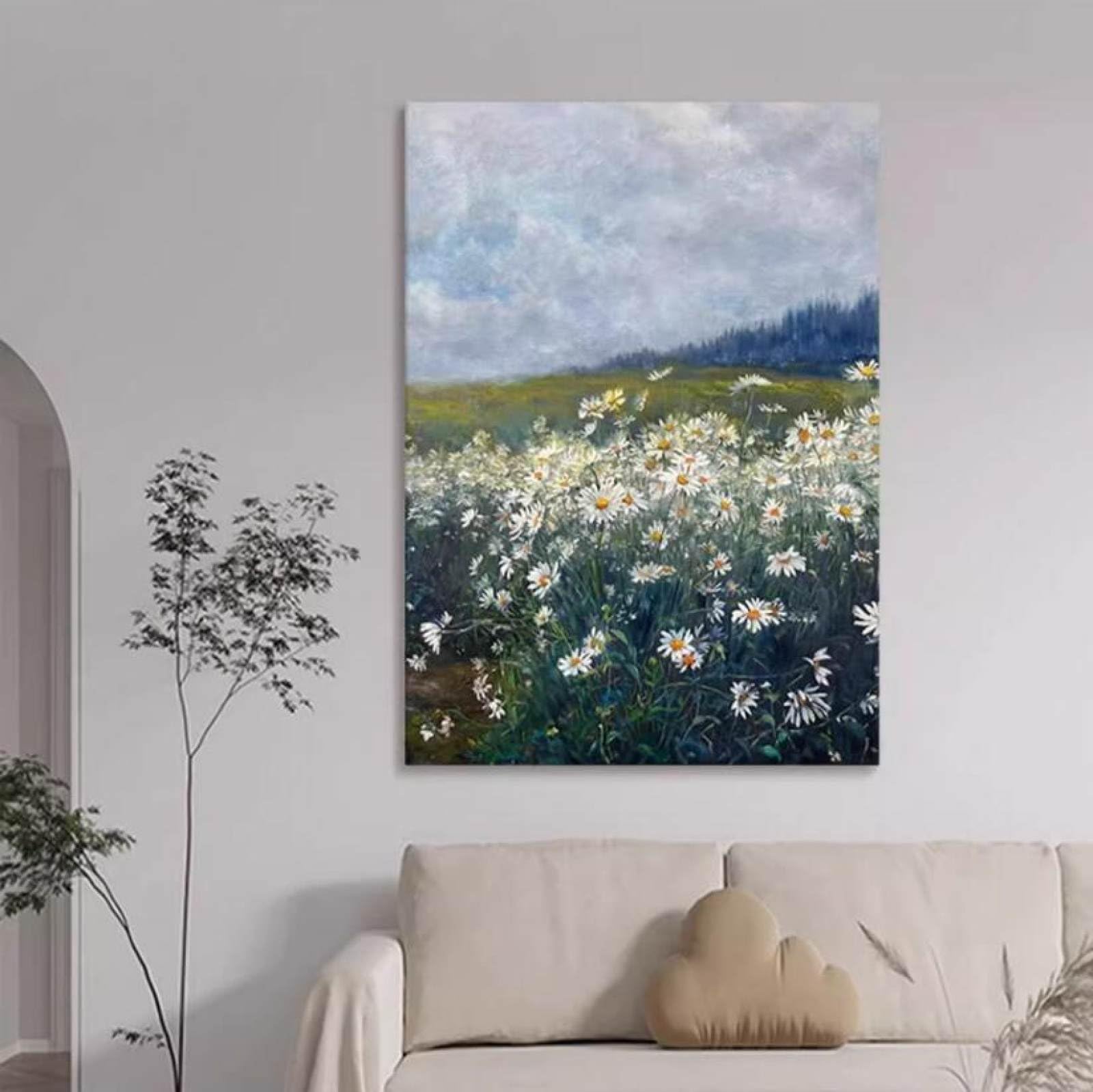 Peinture à l'huile de marguerite faite main sur toile texturée de grande taille