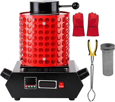 1/2/3 Kg Gold Melting Furnace,2000w with Insulation Net Digital Electric Melting,Temperature Control Display,with Graphite Crucible,Heat Insulating Gloves,Crucible Tongs,red-1kg