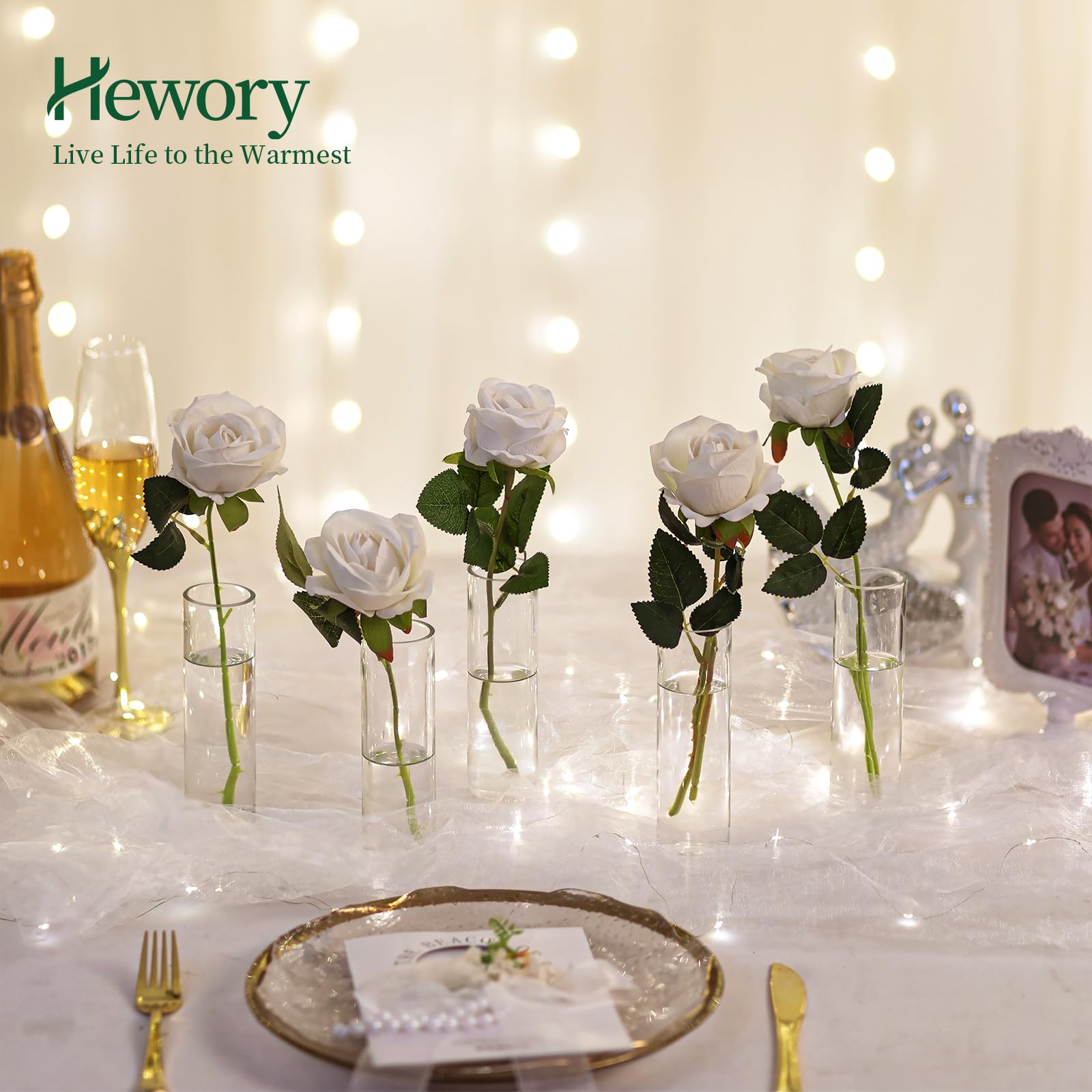 Hewory 24 piccoli vasi per decorazione da tavolo per matrimoni: set di piccoli vasi di vetro per decorazioni di nozze – 15 cm vaso di vetro cilindro piccolo vaso per fiori per feste nuziali baby