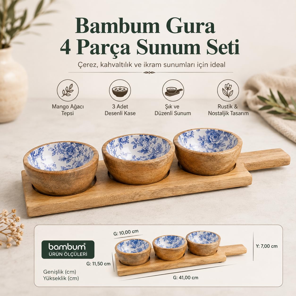Bambum Gura - Mango Ağacından 4 Parça Çerezlik Gül