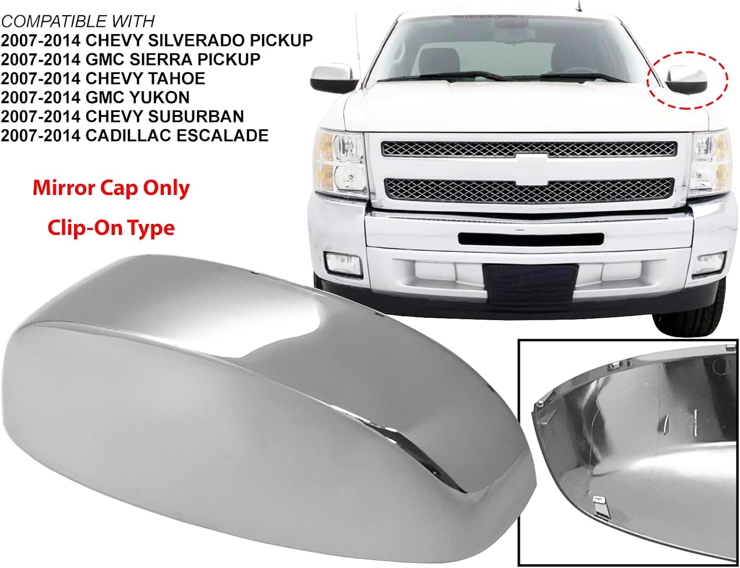 APA Mirror Chrome Cap for 2007-2014 SILVERADO TAHOE SUBURBAN Driver Left Side