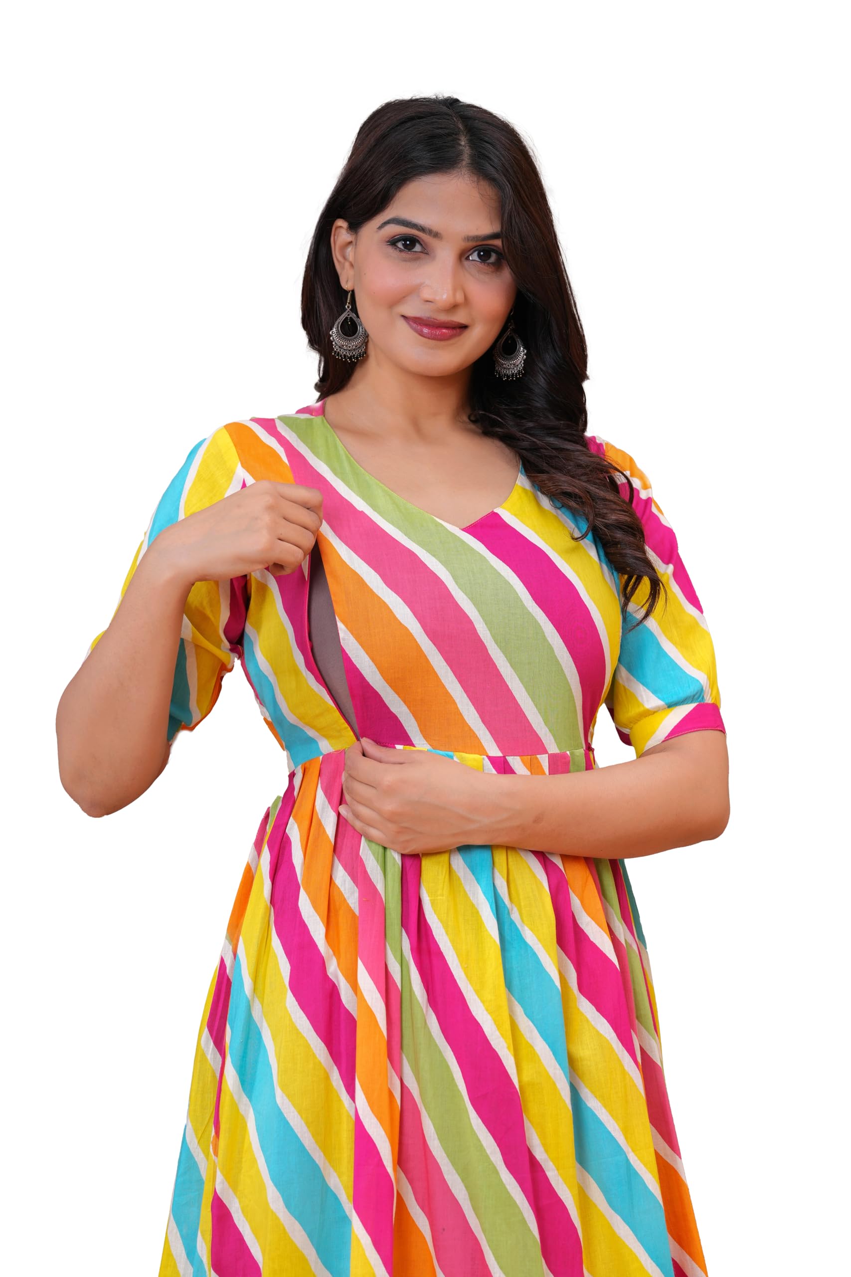 Women's Maternity Kurta, Printed Dress with 3/4 Sleeves, Nursing Dress-picture-13