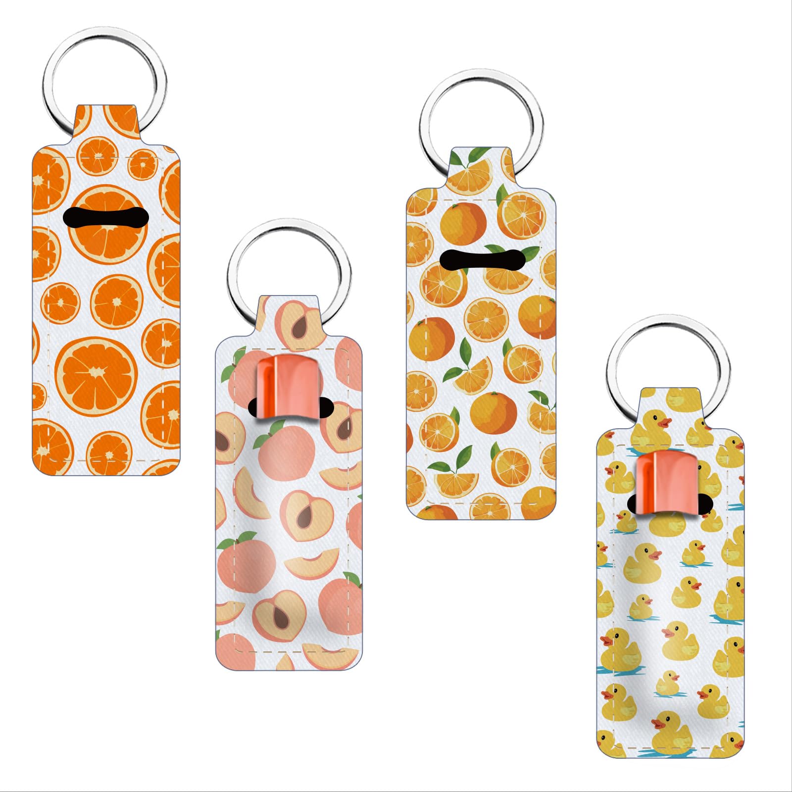 FREEBLOSS 4Pcs Clip-on Lipstick Balm Holder for Women Chapstick Holder Keychain Summer Elements Pattern Lip Balm Keychain Holders with Clip 1.5'' x 3.8''
