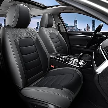 Car Seat Covers, Leather Seat Covers, Front Seat Covers 2PCS,Waterproof Car Seat Protector, Auto Driver Seat Covers Accessories Fit for Most SUV TrucksGray&Black, Front Pair
