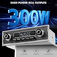 Vista 5 de Radio retro vintage para vehículo clásico – Estéreo de coche Bluetooth de un solo DIN con AM FM USB AUX EQ subwoofer salida RCA