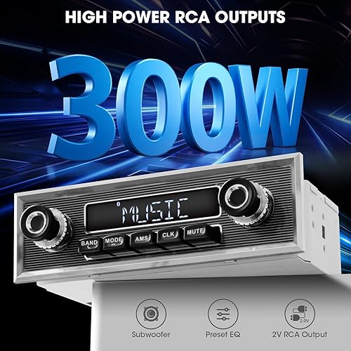 Miniatura 5 de Radio retro vintage para vehículo clásico  Estéreo de coche Bluetooth de un solo DIN con AM FM USB AUX EQ subwoofer salida RCA