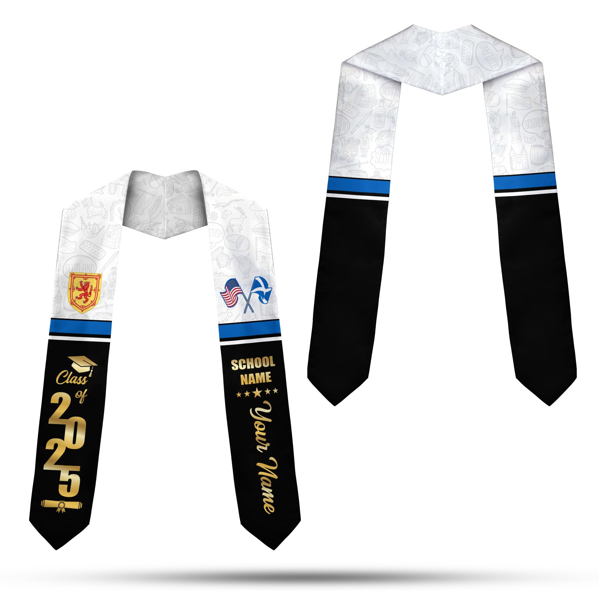MonkeyVan Scotland Graduation Sash Custom Scotland American Flag Graduation Sash 2025 Scotland Graduation Stole Customize Scl1