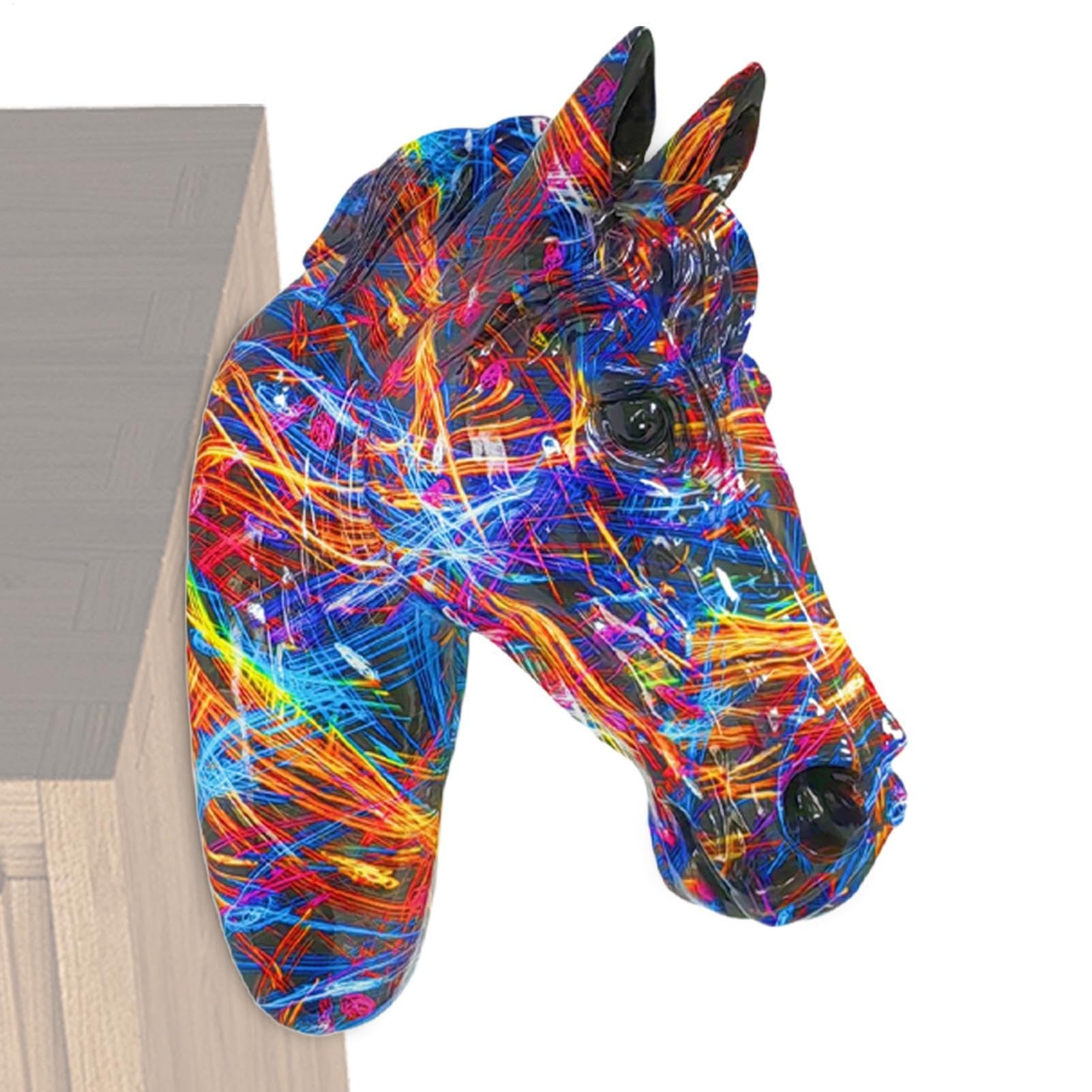 Decoración De Pared De Caballo - Decoración De Pared De Escultura De Cabeza De Caballo Falsa, Soporte De Pared De Caballo Colorido | Adorno Decorativo Colgante Con Cabeza De Caballo, Escultura De Cabe