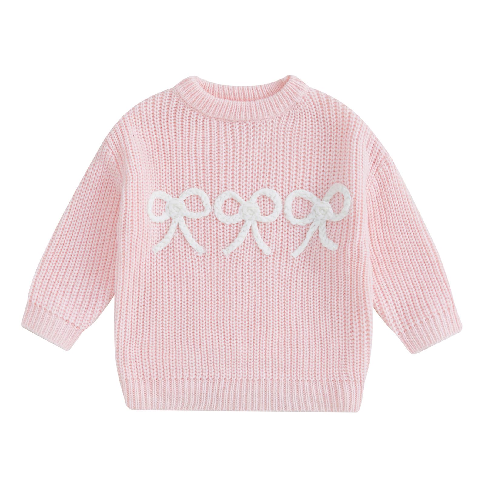 Aiwpstoin Baby Girl Knit Sweater Cute Bow Chunky Knitted Pullover Sweatshirt Toddler Girls Fall Winter Clothes (H Pink, 12-18 Months)