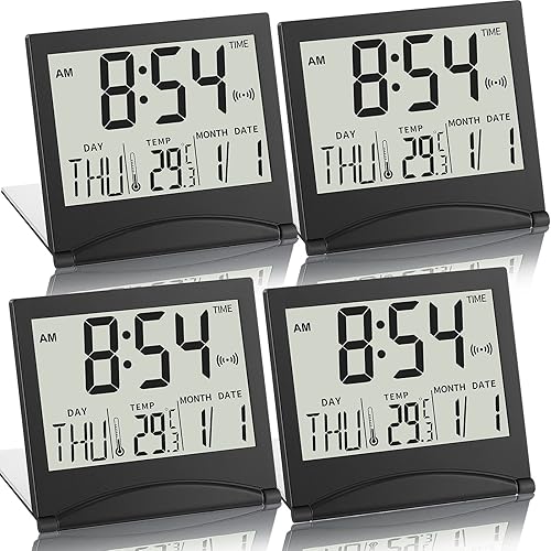 Reloj despertador digital de viaje con pilas compacto plegable temporizador de temperatura reloj LCD con repetición de números grandes reloj de