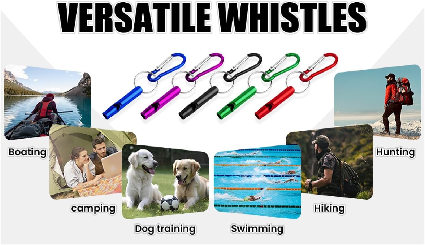 GOGO Custom 20 PCS Aluminum Emergency Whistle, Laser Engrave Whistles with Carabiner Key Chain for Outdoors Hiking Camping