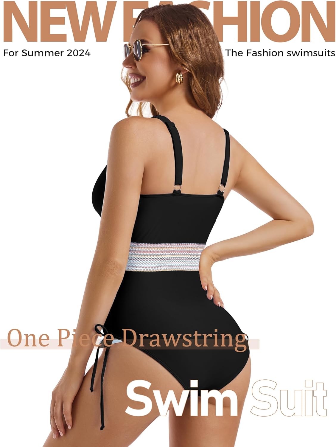 Buauty Women's One Piece Swimsuits Tummy Control Bathing Suits for Womens Color Block Drawstring Slimming Swimwear - Image 3