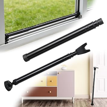 Sliding Door Secruity Bar - Door Stoppers,2 Interchangeable Head,17-46 Length Adjustable Child Safety Lock for Window, Patio Sliding Glass Doors from Inside,Home Apartment Security Tool