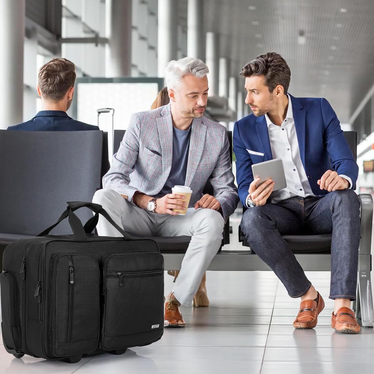 Rolling Laptop Bag, Wheeled Briefcase 17.3 inch Rolling Briefcase, Overnight Roller Bag with RFID Blocking Pocket, Repellent Travel Roller Underseat Bag