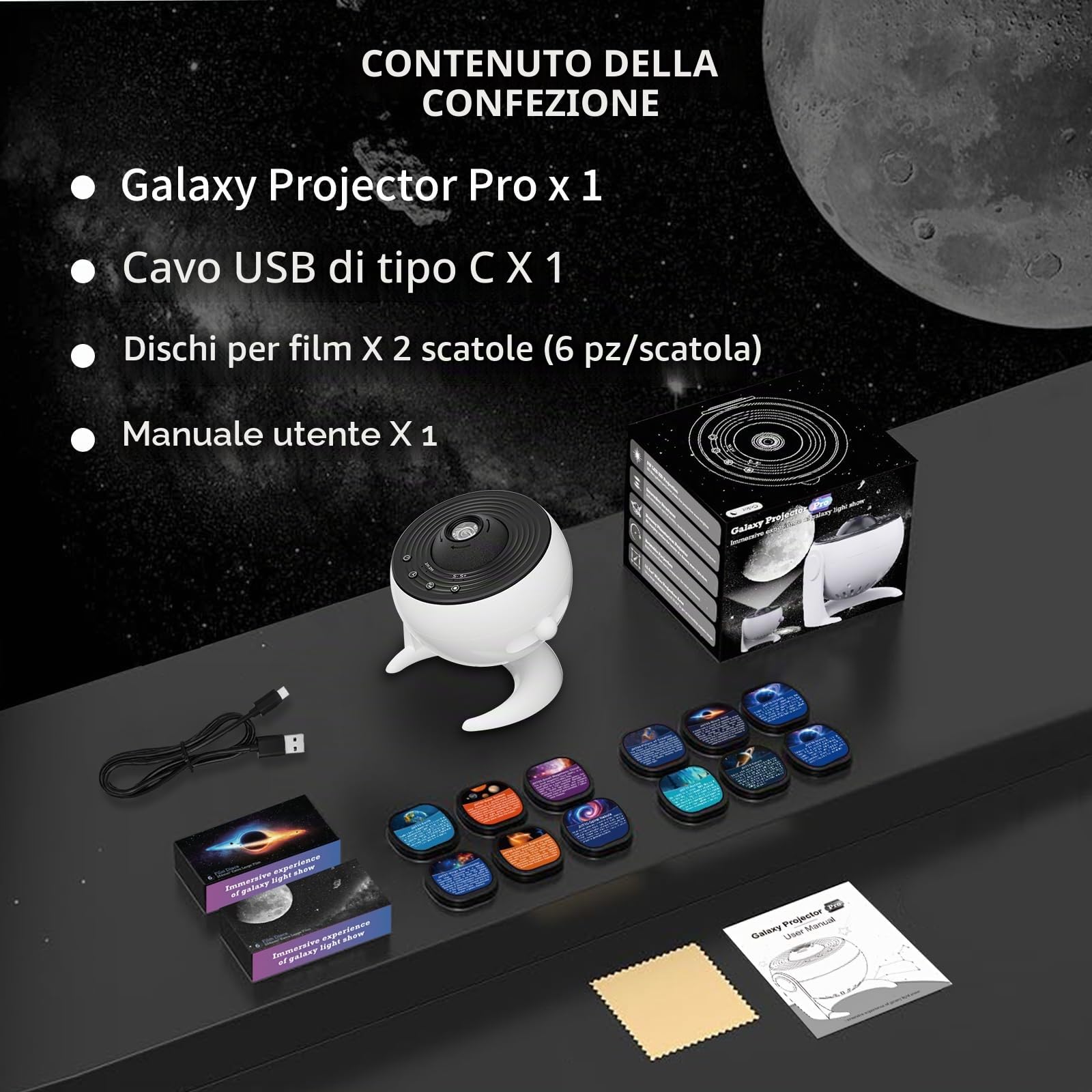 FlyLily Proiettore Stelle Soffitto, luce notturna bambini 13 In 1, Proiettore Stelle Soffitto Con Timer, Lampada Proiettore Galassia Con Ruotabile A 360° Per Bambini, Feste, Natale, Bianco