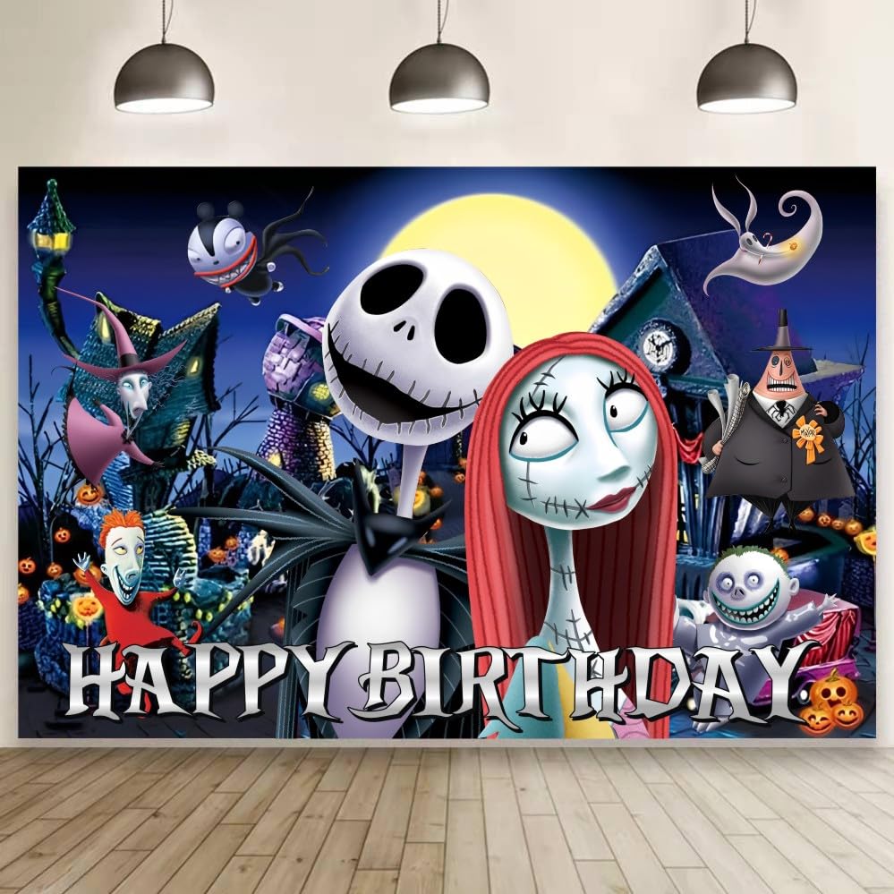 Nightmare Before Christmas Wall Decor for Kids Birthday Decorations Nightmare Before Christmas Backdrop for Birthday Party Supplies (5x3ft)