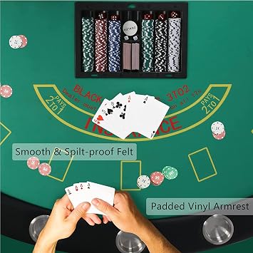 7 Player Blackjack Table with Folding Legs 71'' Casino Game Table Removable Metal Cup Holder Green Felt