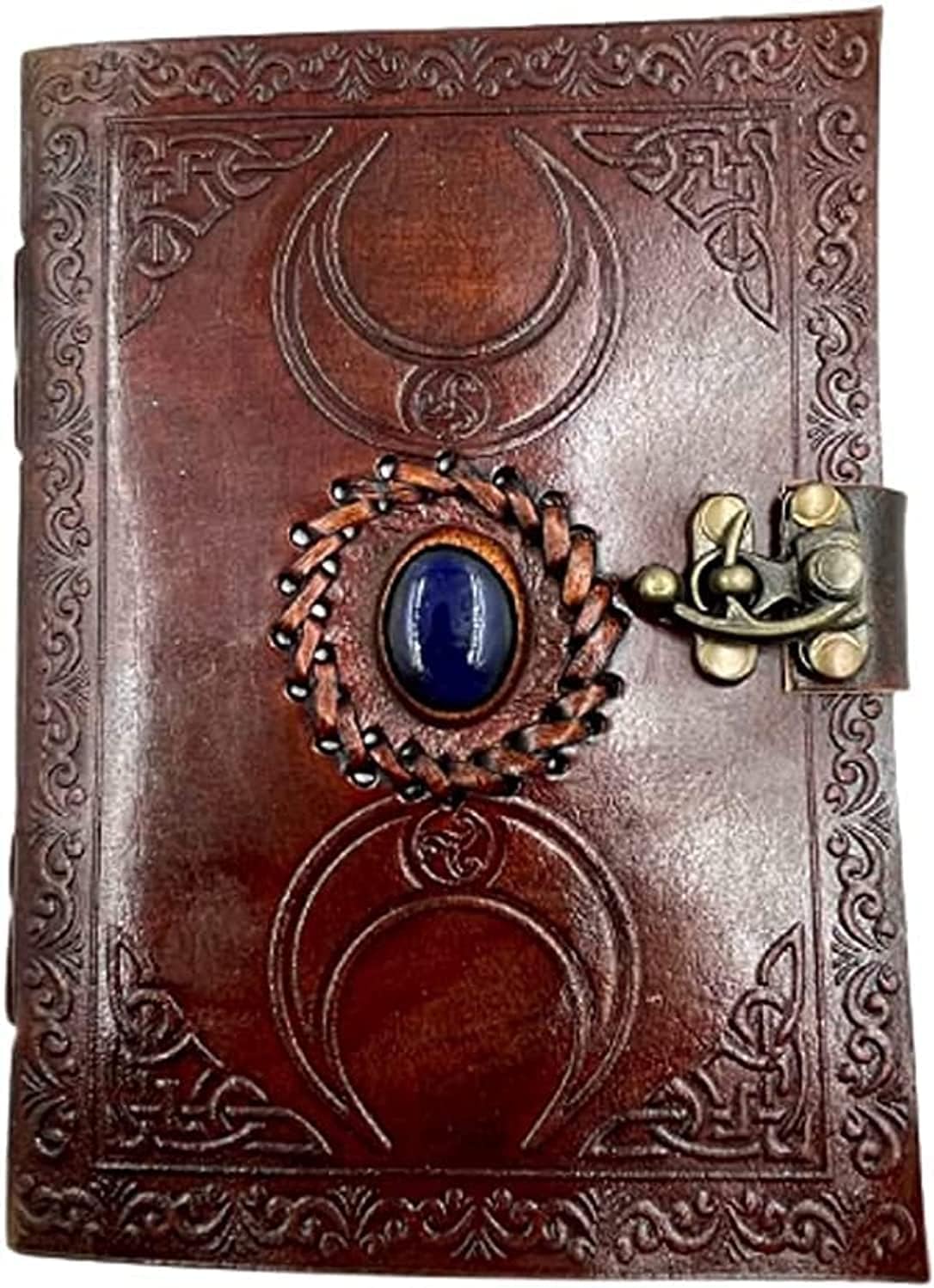 OVERDOSE Leather Journal Diary Deckle Brown Moon Stone - Sketch Writing Book of Shadows Handmade Vintage Deckle Edge Paper - 5 x 7 inches | 12 x 17 cm | A6