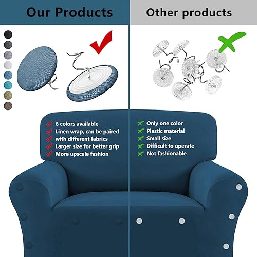 Vista 11 de 24 tachuelas de tapicería, alfileres de techo cubiertos de tela, botones giratorios para sofá, soportes de sillón, fundas para reposabrazos, faldas