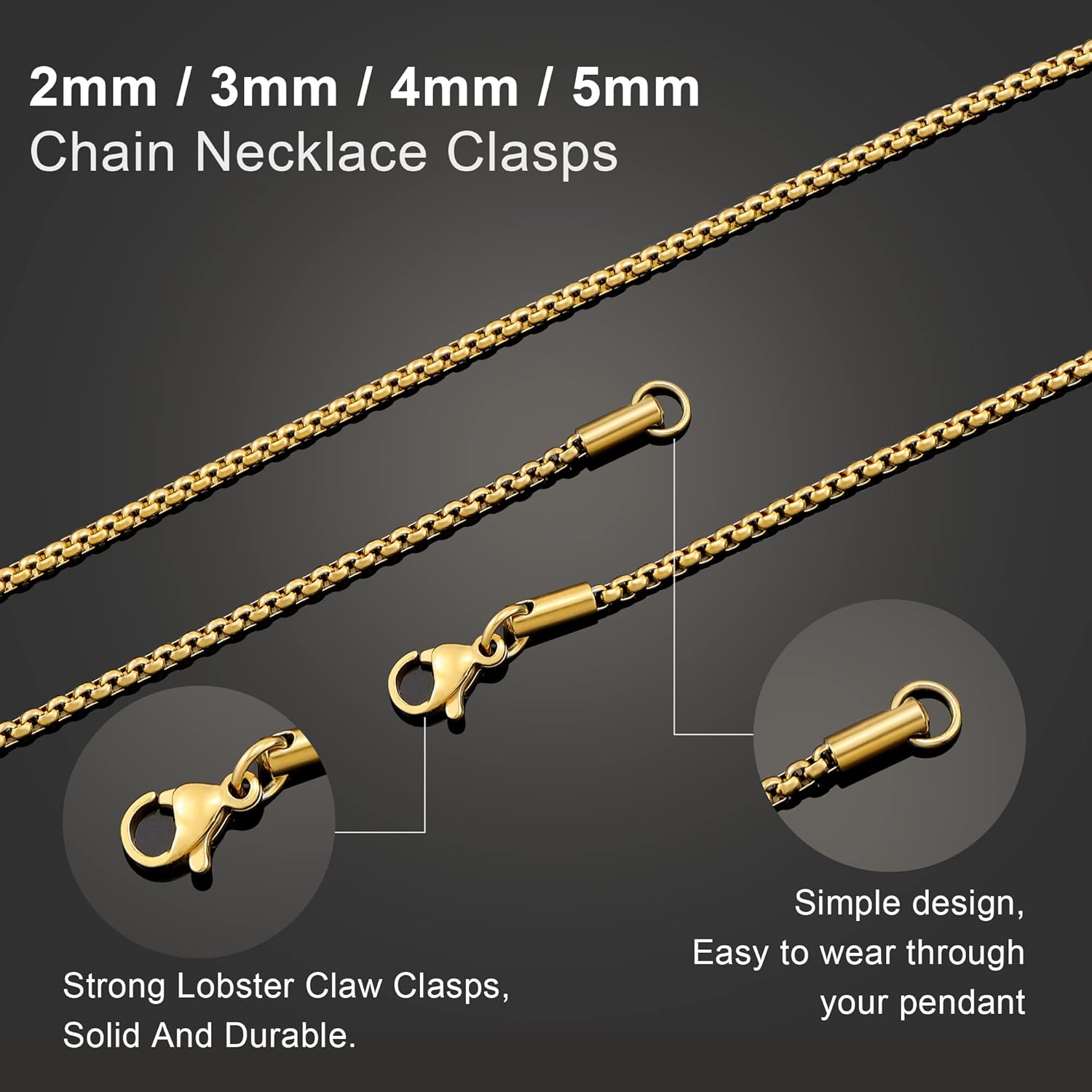 Sunique Square Rolo Chain Necklace 2mm 5mm Stainless Steel Round Box Necklace for Men Women Jewelry - Image 5