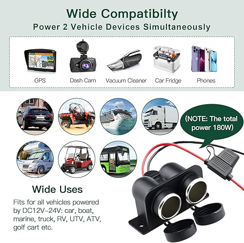 Miniatura 4 de Enchufe para encendedor de cigarrillos de automóvil con fusible de cuchilla, 2 enchufes, divisor de encendedor de cigarrillos de 12 V, enchufe