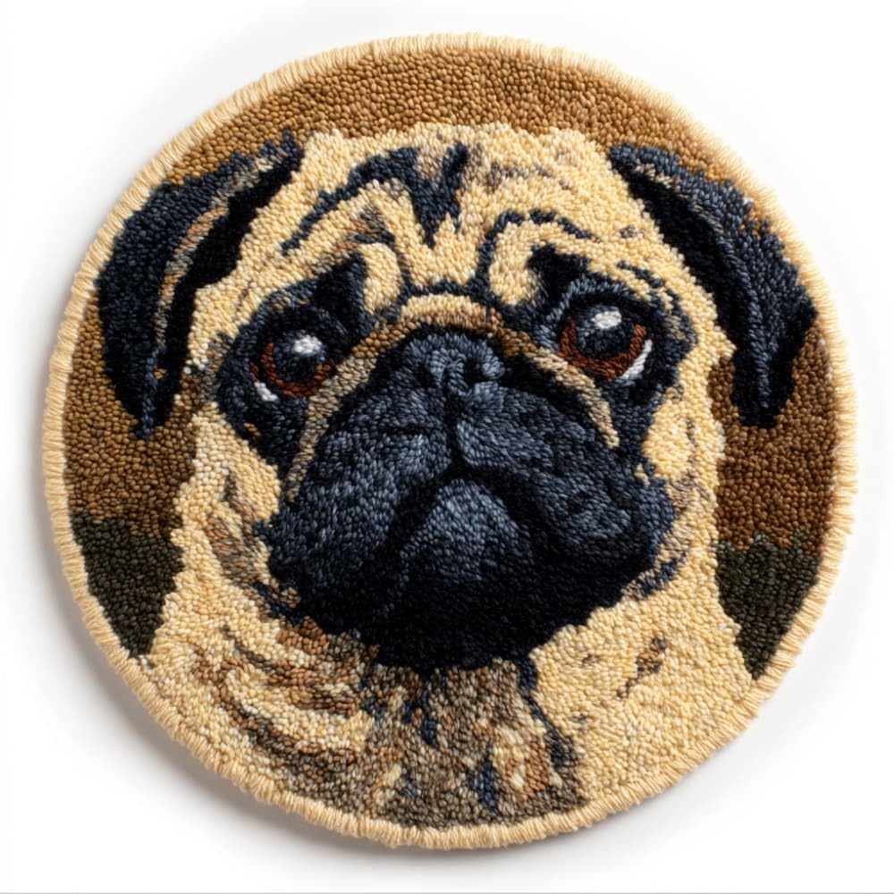 Wallustrioaw F Round Latch Hook Rug Kits Pug Or Adults And Starter 50 * 50Cm