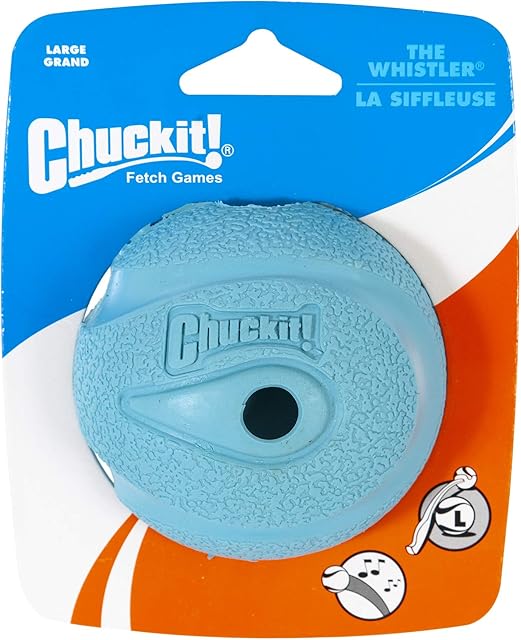 ChuckIt! Whistler Ball Dog Toy, Durable High Bounce Floating Rubber Engaging Dog Ball, Launcher Compatible Toy For Dogs, 1 Pack, Large