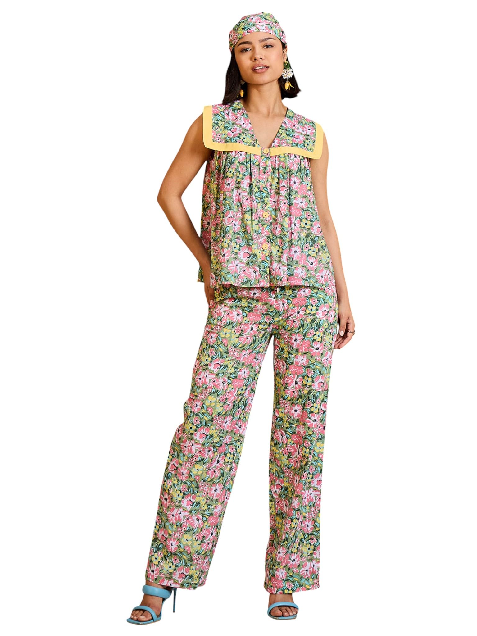pink paprika by sassafras Women's Floral V Neck Peplum Top with Pants-picture-16